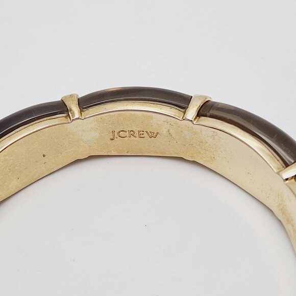 J. Crew Smoky Taupe Lucite Acrylic Heavy Quality Gold Tone Bangle Bracelet - Picture 4 of 6